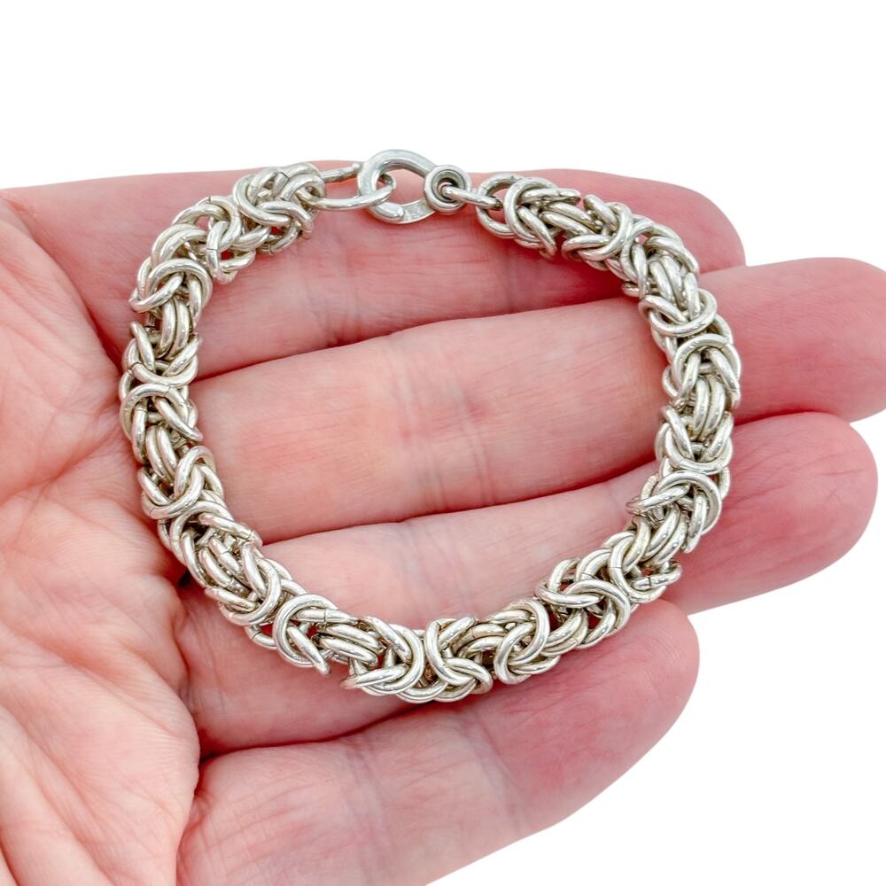 Vintage Sterling Silver 925 Byzantine Link Bracelet 7"